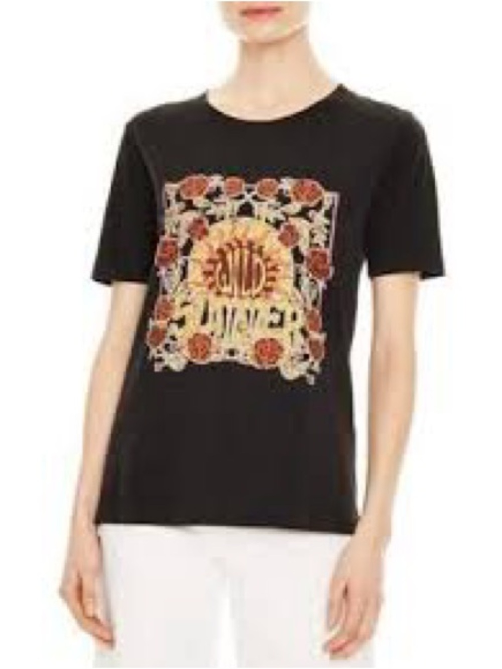 SANDRO Black Floral Graphic Short-Sleeve Women's Top